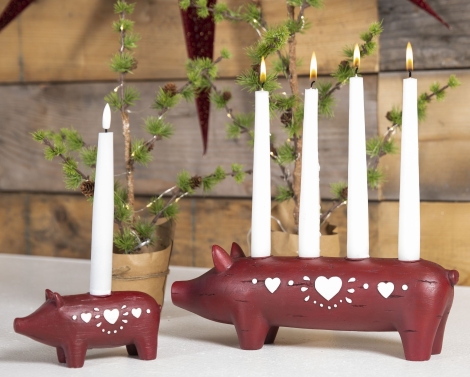 Schwein PIG rot weiß Kerzenhalter